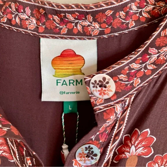 SOLD FARM Rio Gigi Tapestry Brown Mini Dress Beaded Buckle Red Floral Size L - Picture 15 of 16